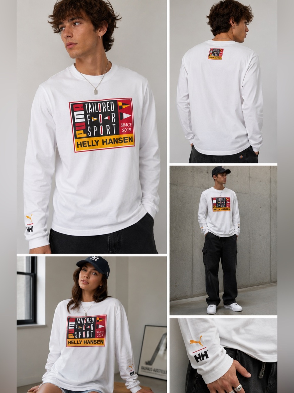 Puma x Helly Hansen Long Sleeve Graphic Tee Men’s Large White Nautical Flags NWT